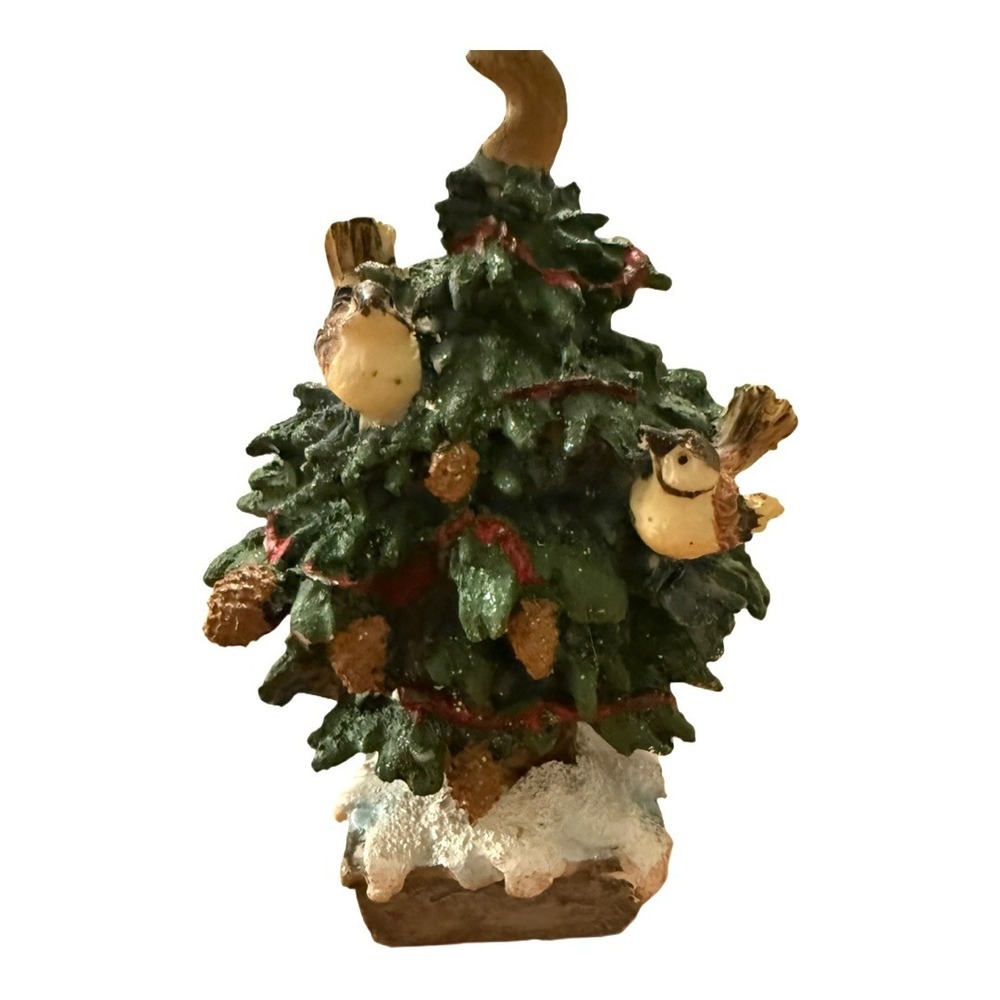 Mini Christmas Village Tree Birds and Pinecones Snowy Holiday Decor Figurine